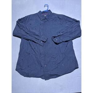 Psycho Bunny Dress Shirt Mens 2XL Button Down Navy Blue All Over Print Logo